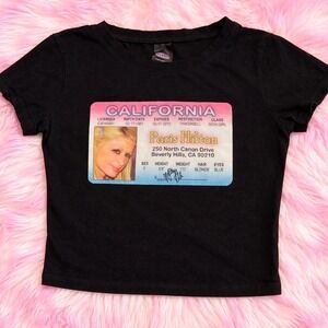 Y2K Paris Hilton California ID Baby Tee • Fitted Crop Top • Cherry Kitten s/m